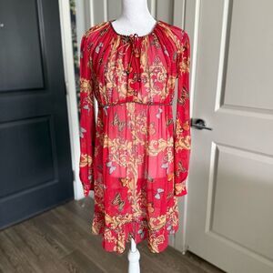 The Kooples 100% Silk Red Royal Butterfly Ruffle Dress Size XS